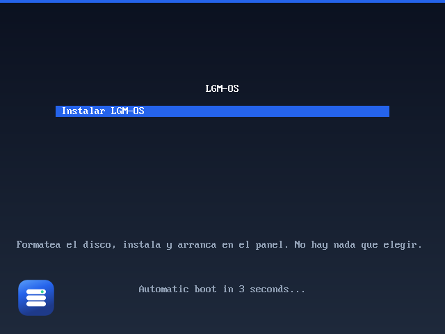 El menú de arranque de LGM-OS, con una sola opción